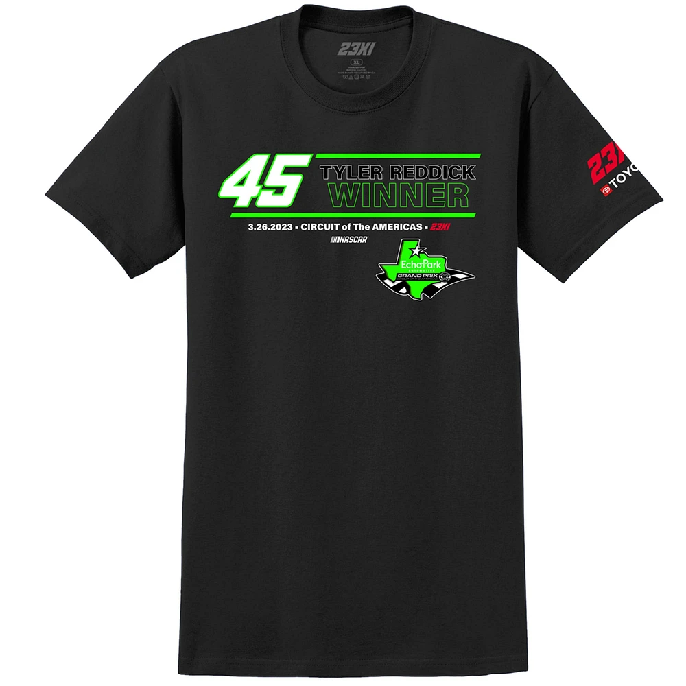 T-shirt 23XI Racing pour homme noir Tyler Reddick 2023 EchoPark Automotive Grand Prix Winner