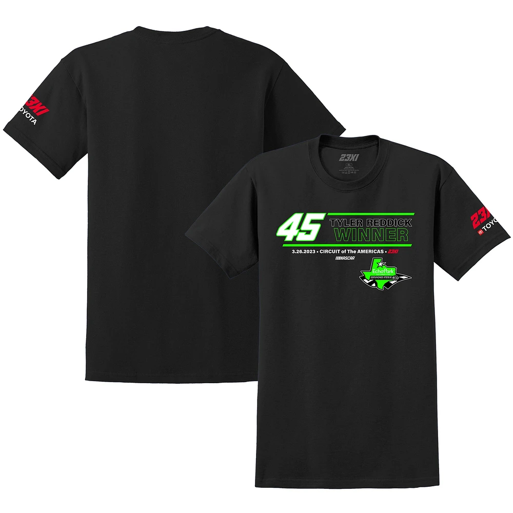 T-shirt 23XI Racing pour homme noir Tyler Reddick 2023 EchoPark Automotive Grand Prix Winner