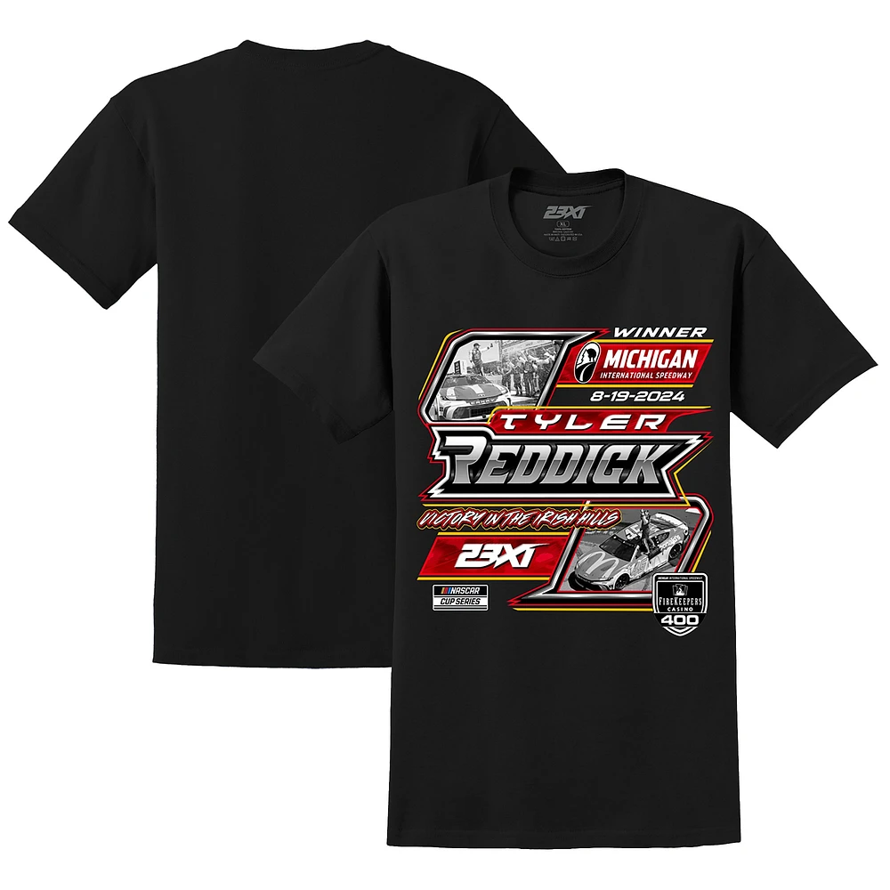 T-shirt noir 23XI Racing pour homme, vainqueur de la course Tyler Reddick 2024 FireKeepers Casino 400