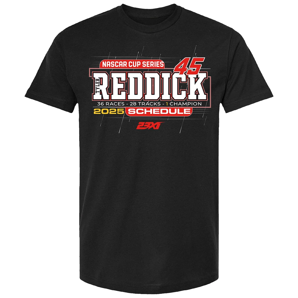 Men's 23XI Racing Black Tyler Reddick 2025 NASCAR Cup Series Schedule T-Shirt