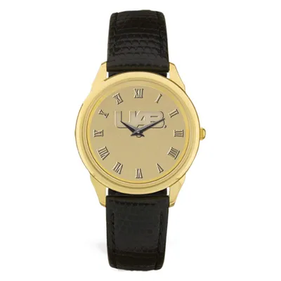 UAB Blazers Personalized Medallion Black Leather Wristwatch - Gold