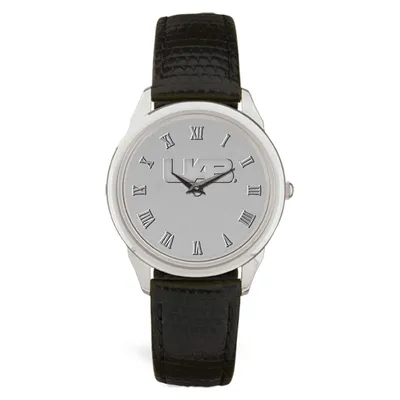 UAB Blazers Medallion Black Leather Wristwatch - Silver