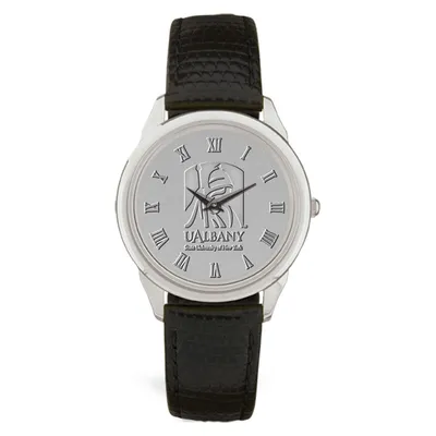 Albany Great Danes Medallion Black Leather Wristwatch - Silver
