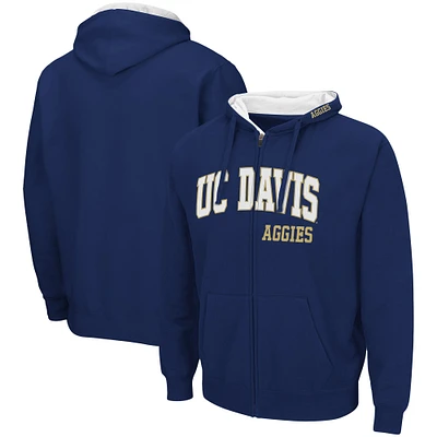 Men's Colosseum Navy UC Davis Aggies Arch & Logo 3.0 Full-Zip Hoodie