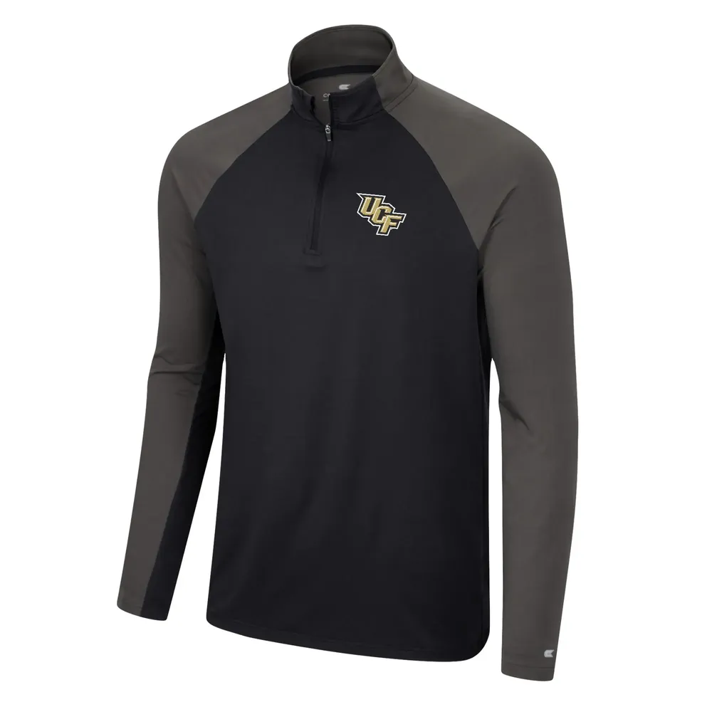 Men's Colosseum Black/Charcoal UCF Knights Two Yutes Raglan Quarter-Zip Windshirt