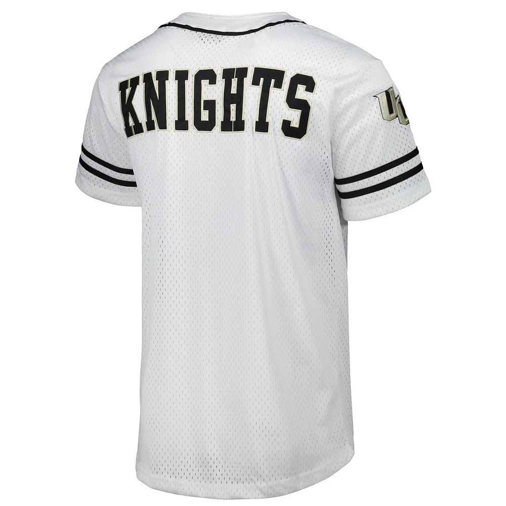 Maillot de baseball boutonné en maille Free Spirited UCF Knights Colosseum blanc pour hommes