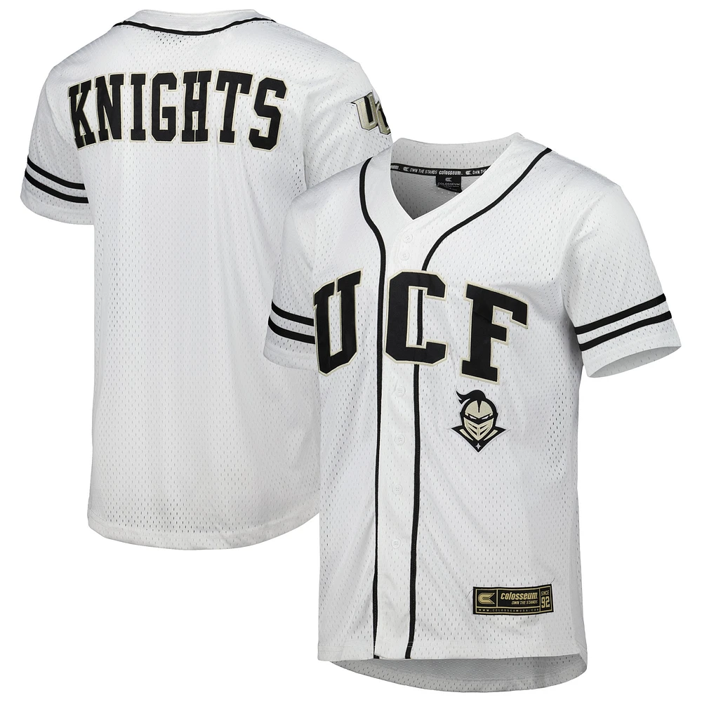 Maillot de baseball boutonné en maille Free Spirited UCF Knights Colosseum blanc pour hommes