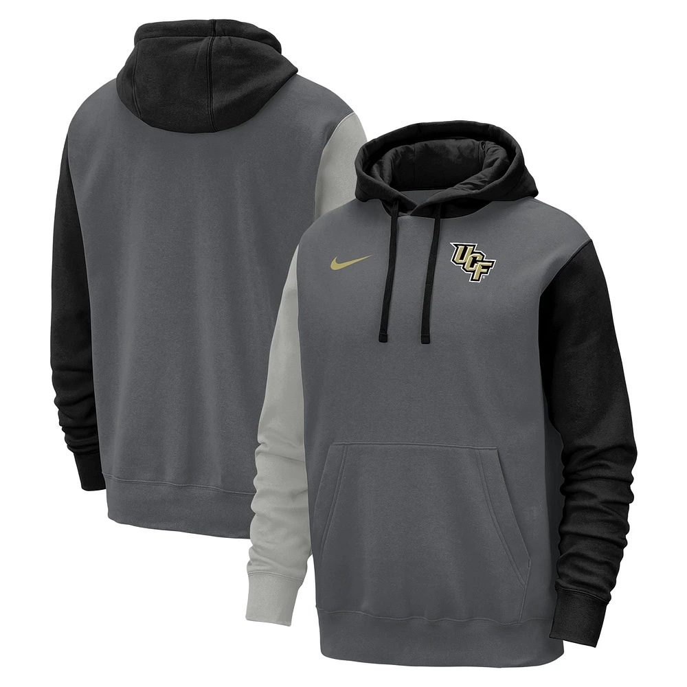 Men's Nike Graphite UCF Knights Color Block Club Fleece Pullover Hoodie