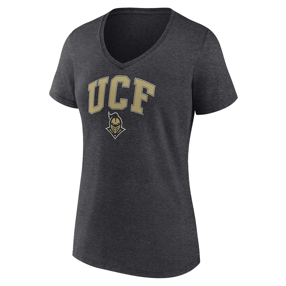 T-shirt col en V Fanatics Heather Charcoal pour femme UCF Knights Campus