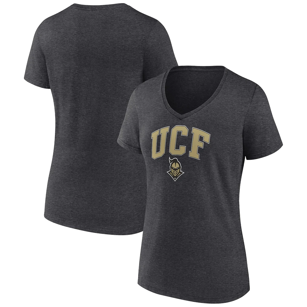 T-shirt col en V Fanatics Heather Charcoal pour femme UCF Knights Campus