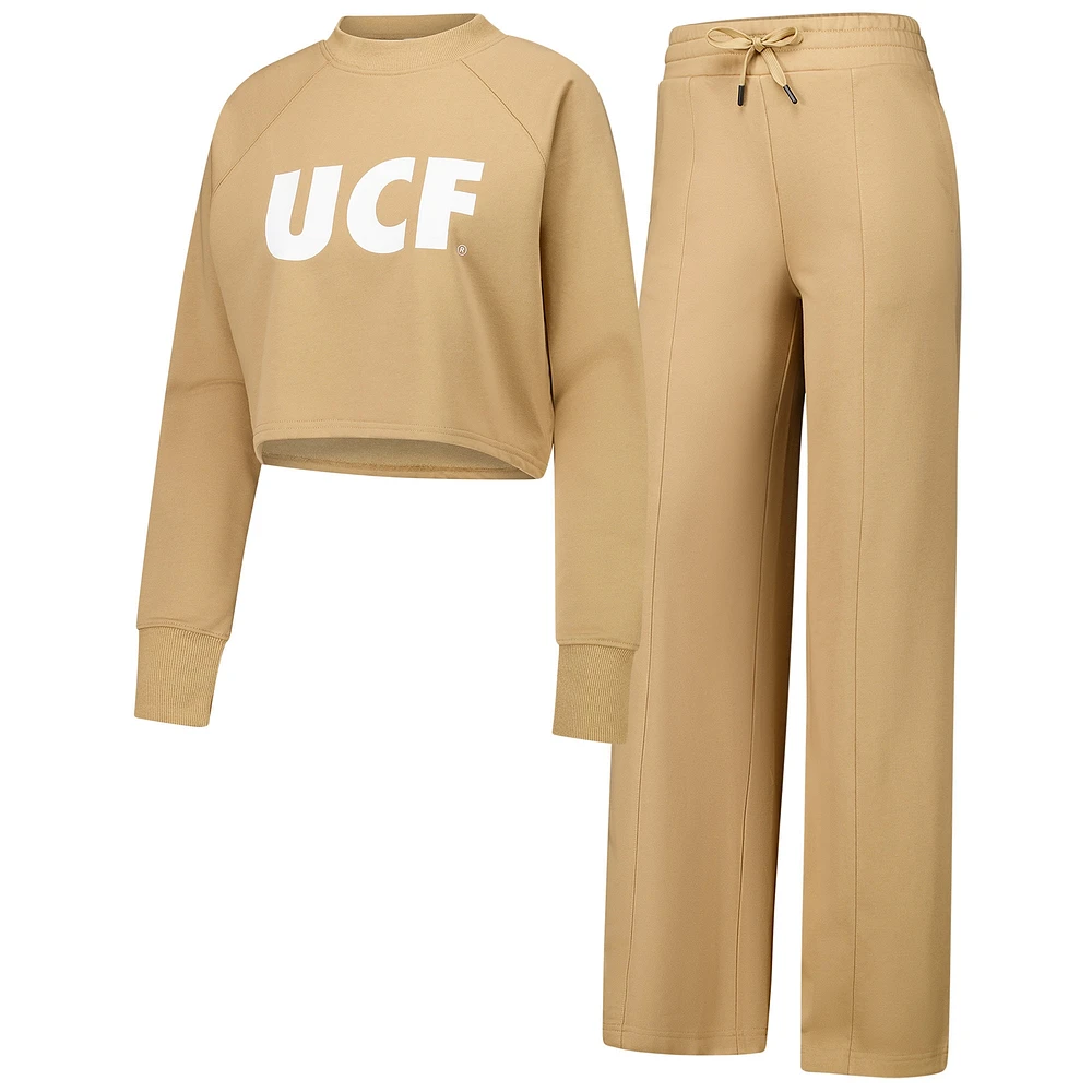 Women's Tan UCF Knights Raglan Cropped Sweatshirt & Sweatpants Set