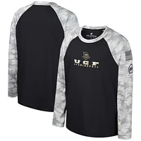 T-shirt à manches longues Colosseum noir/camouflage UCF Knights OHT pour appréciation militaire Dark Star Raglan