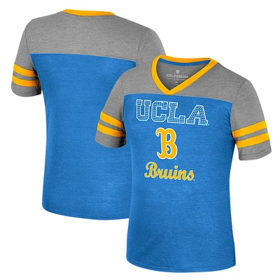 T-shirt d'été rayé à col en V pour filles, bleu Colosseum/gris chiné, UCLA Bruins