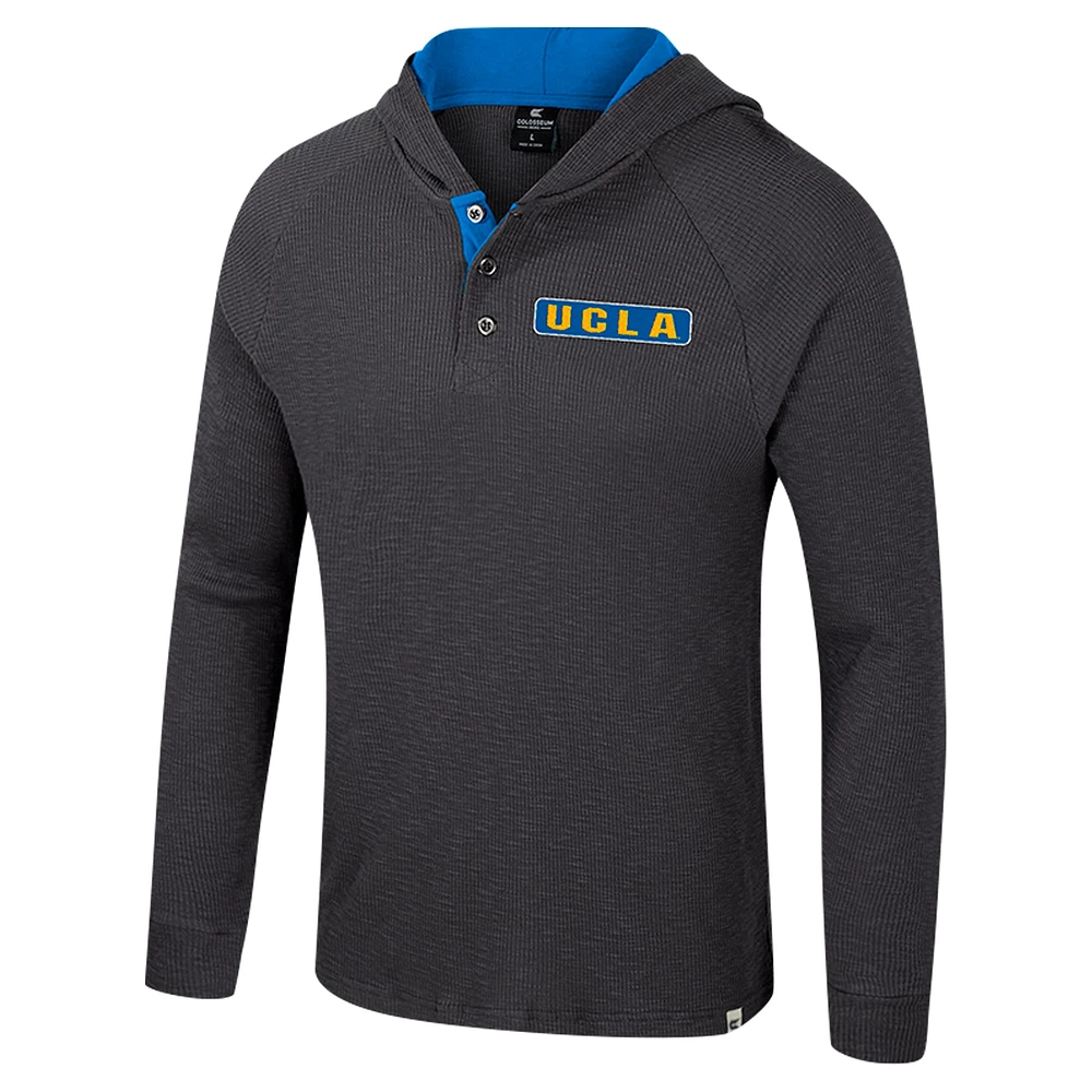 Men's Colosseum  Charcoal UCLA Bruins Dujour Ralgan Long Sleeve Henley Hoodie T-Shirt