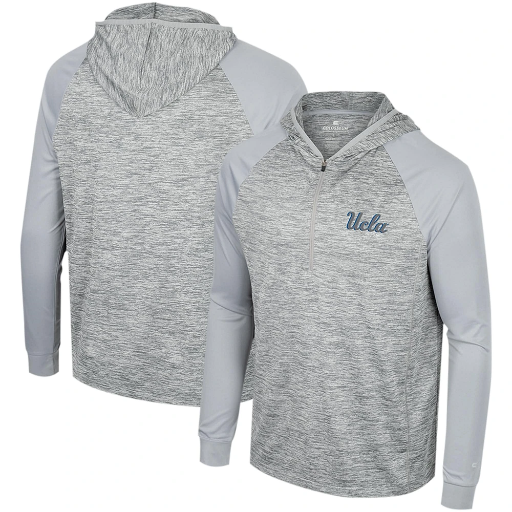 Men's Colosseum Gray UCLA Bruins Cybernetic Raglan Quarter-Zip Hooded Top