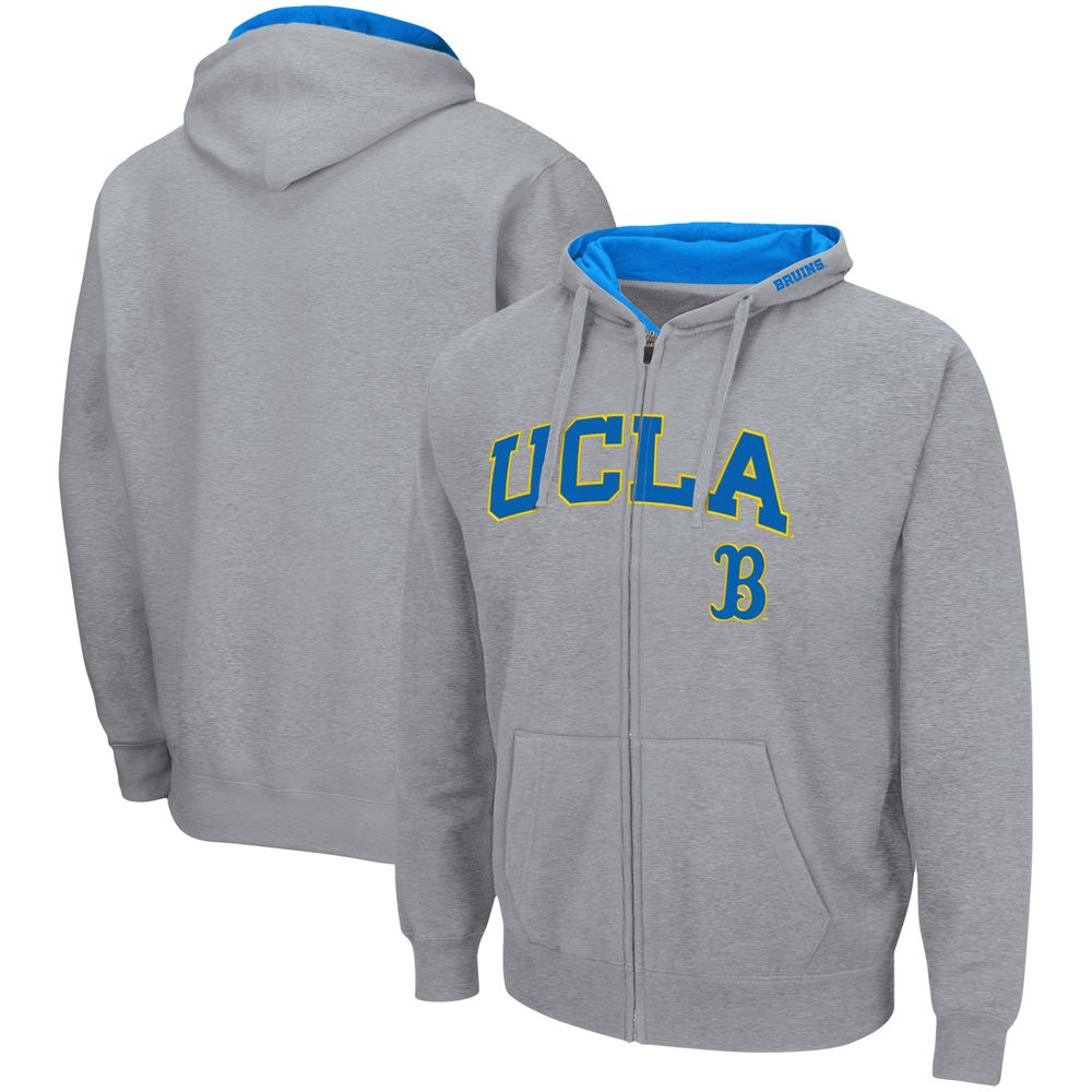 Men's Colosseum Heathered Gray UCLA Bruins Arch & Logo 3.0 Full-Zip Hoodie