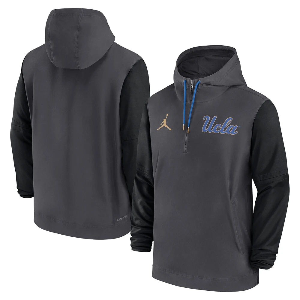 Men's Jordan Brand Anthracite UCLA Bruins 2024 Sideline Pregame Player Half-Zip Hoodie