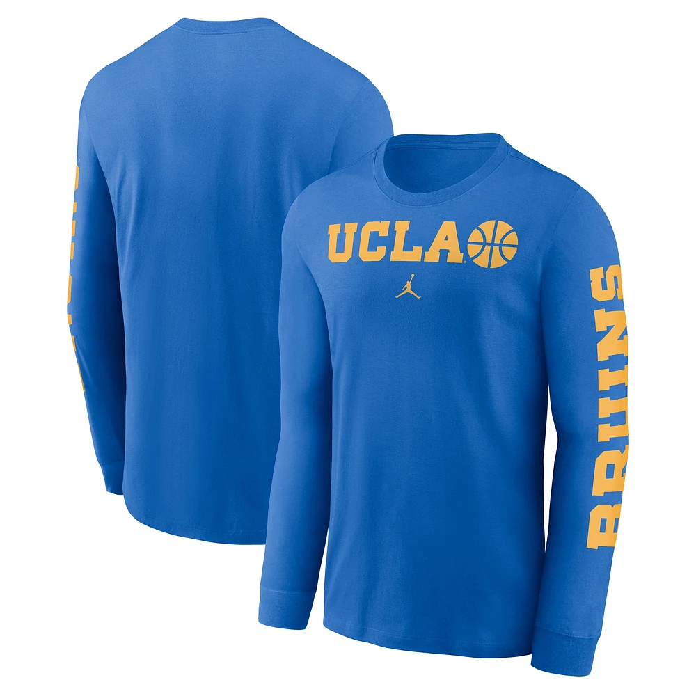 T-shirt à manches longues Jordan Brand bleu UCLA Bruins Basketball Icon Two-Hit pour homme