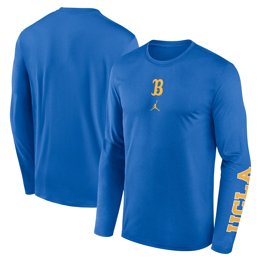 T-shirt à manches longues Jordan Brand bleu UCLA Bruins Primetime Center Lockup Two-Hit Legend pour homme