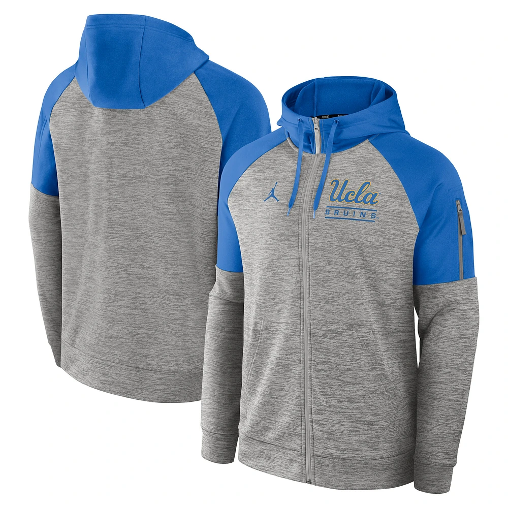 Men's Jordan Brand Heather Gray UCLA Bruins Fitness Raglan Performance Full-Zip Hoodie