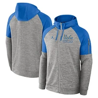 Sweat à capuche zippé Jordan Brand Heather Grey UCLA Bruins Fitness Raglan Performance pour homme