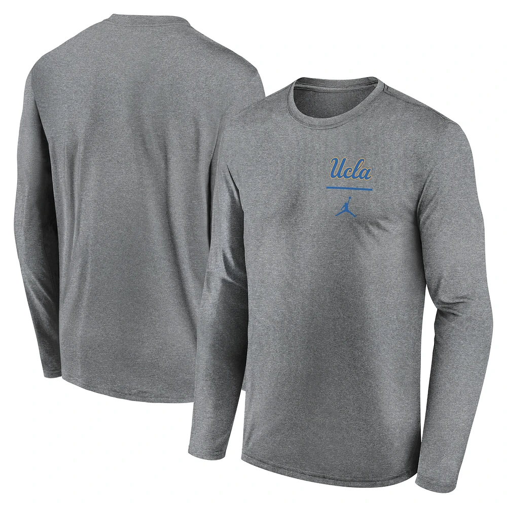 T-shirt à manches longues Jordan Brand Heather Grey UCLA Bruins Primary Stack Legend pour homme