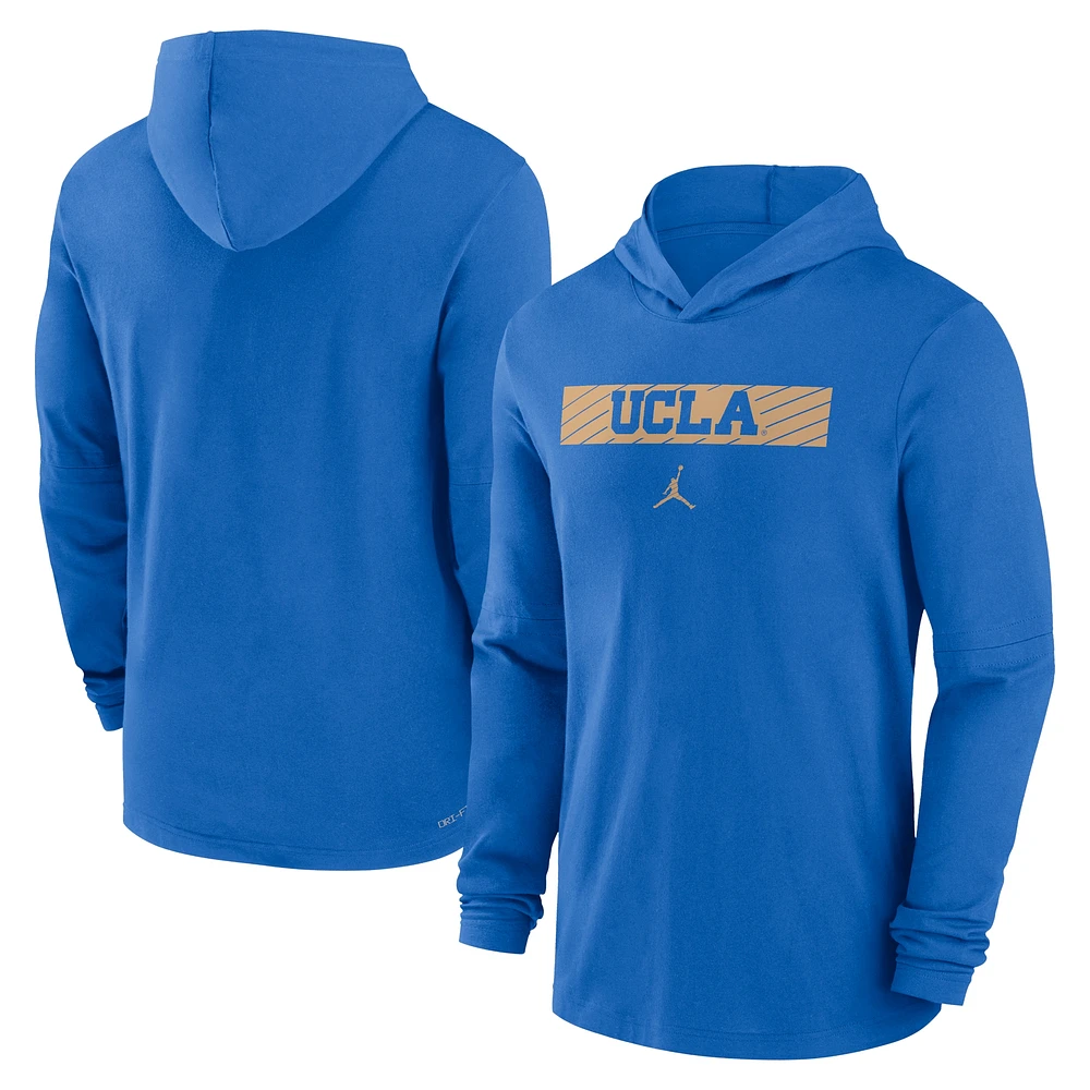 T-shirt à manches longues Jordan Brand Light Blue UCLA Bruins 2024 Sideline Hoodie Performance pour homme