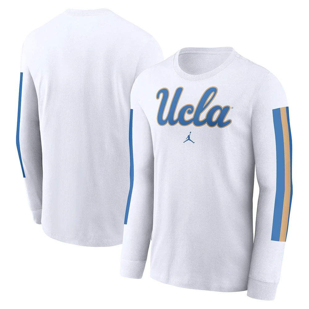 T-shirt à manches longues blanc Jordan Brand pour homme avec slogan Local Spirit des Bruins de l'UCLA