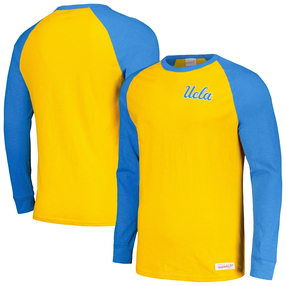 T-shirt bleu à manches longues raglan flammé légendaire des Bruins de l'UCLA Mitchell & Ness pour hommes