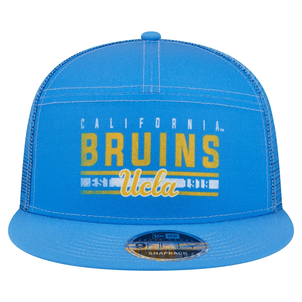 Casquette camionneur New Era bleue à panneau fendu 9FIFTY Snapback des Bruins de l'UCLA pour homme