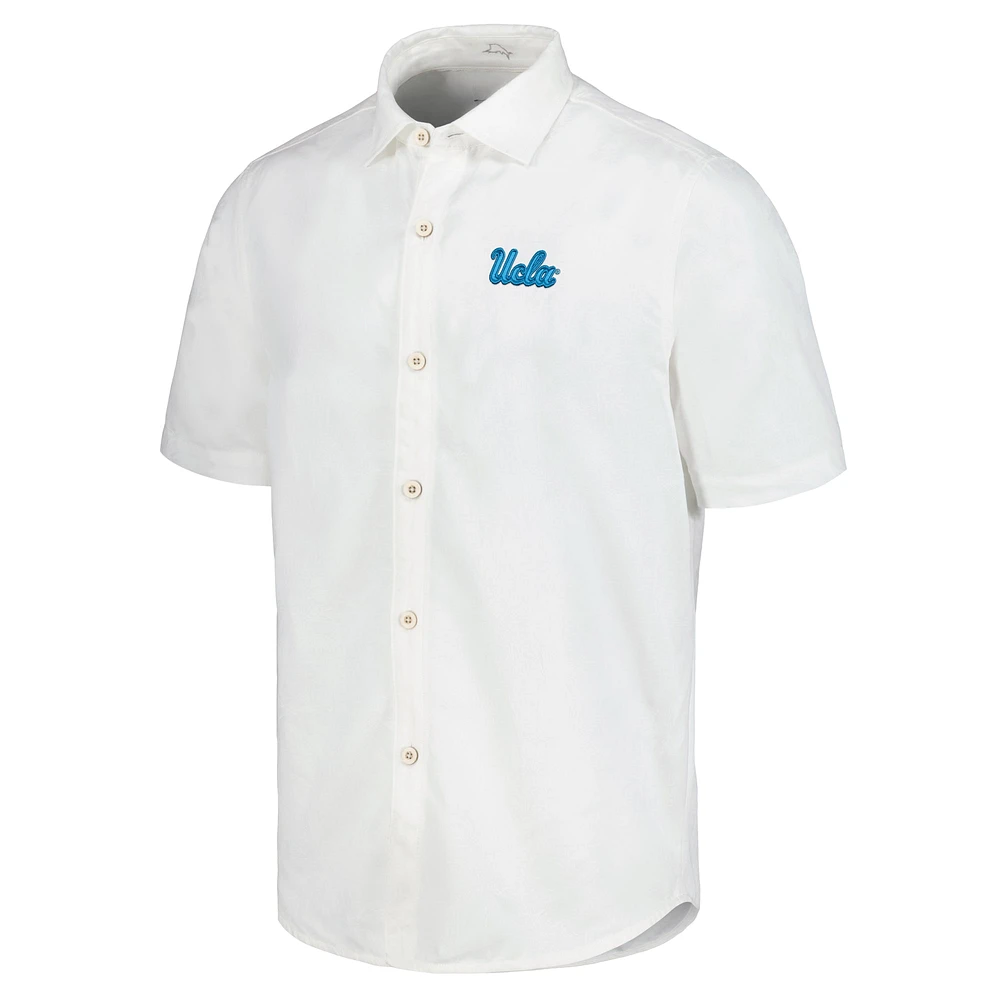 Men's Tommy Bahama White UCLA Bruins Coconut Point Palm Vista IslandZone Camp Button-Up Shirt