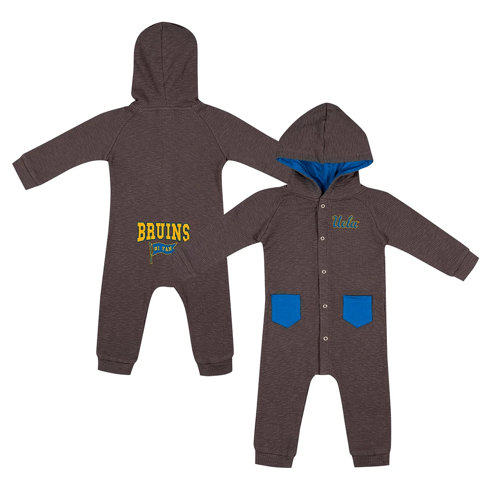 Barboteuse à capuche boutons-pression gaufrés Zando-Zan pour nouveau-né et bébé Colosseum Charcoal UCLA Bruins