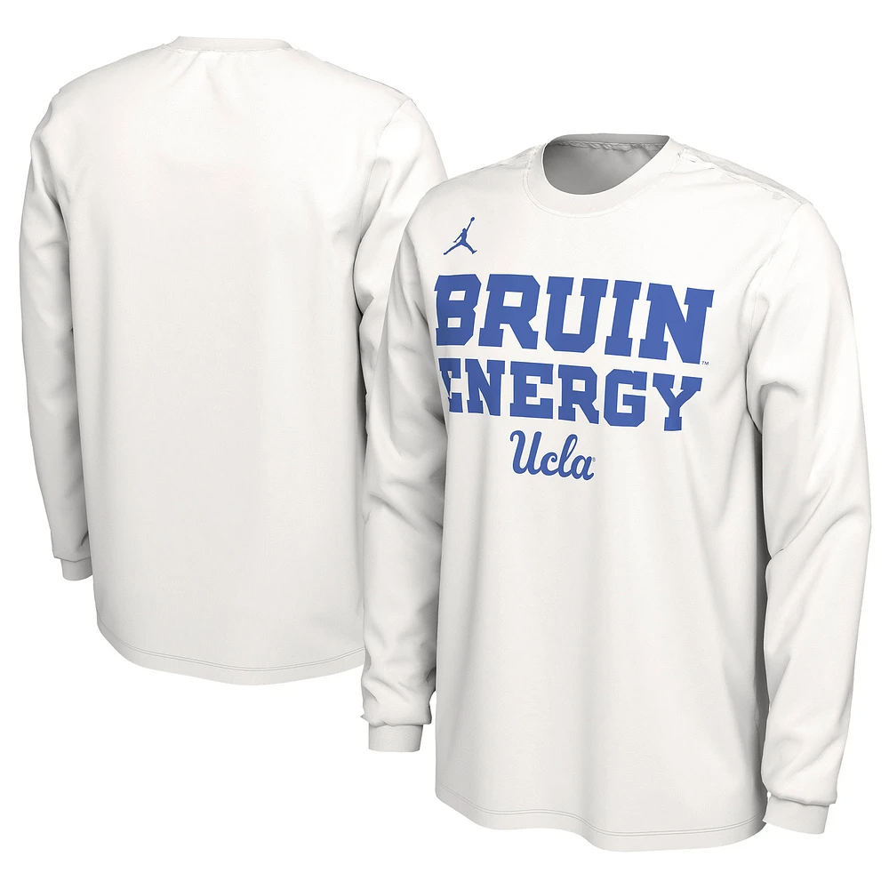 T-shirt à manches longues unisexe Jordan Brand blanc UCLA Bruins 2024 On-Court Bench Energy