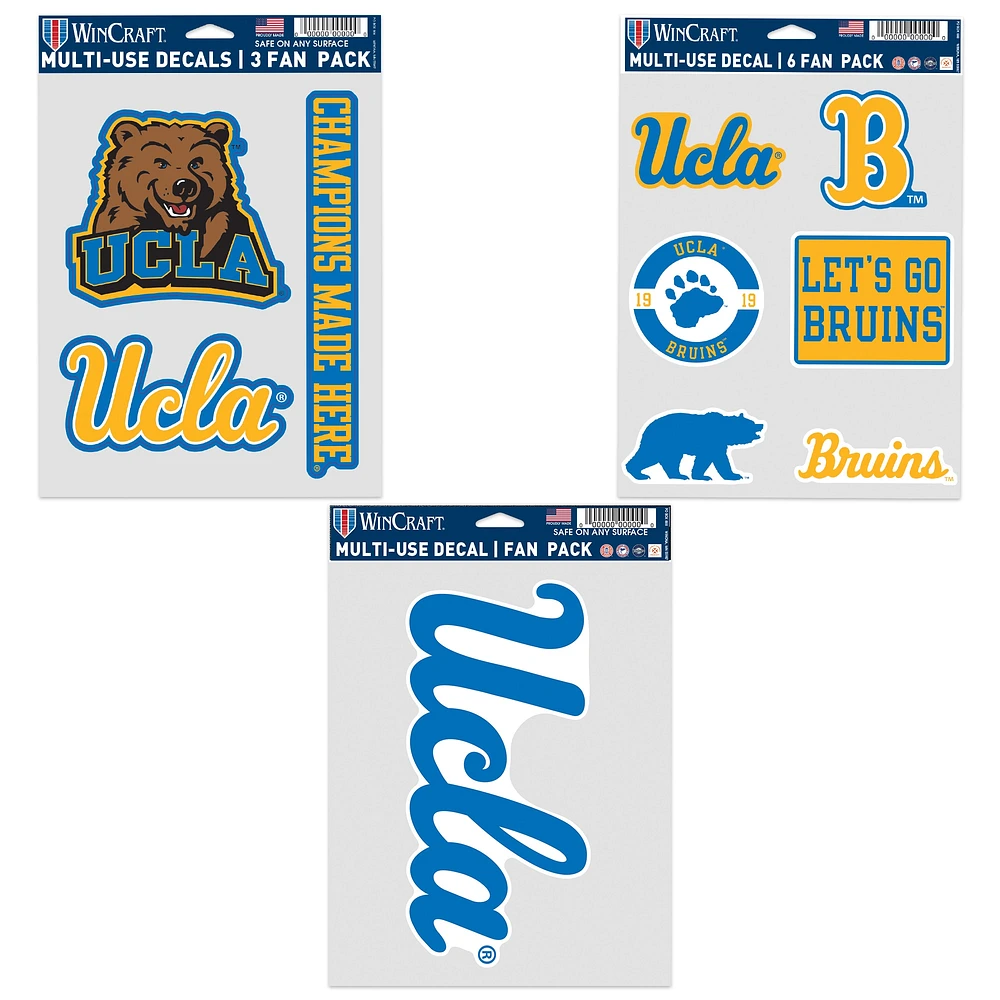 Lot de trois autocollants WinCraft pour supporters des Bruins de l'UCLA