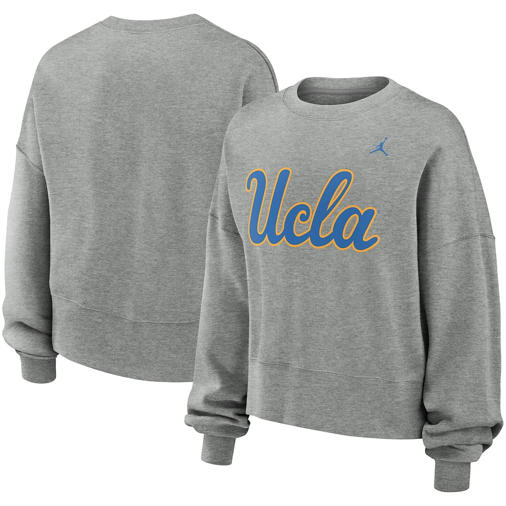 Women's Jordan Brand Heather Gray UCLA Bruins Essential Fleece Oversized Logo Pullover Sweatshirt
