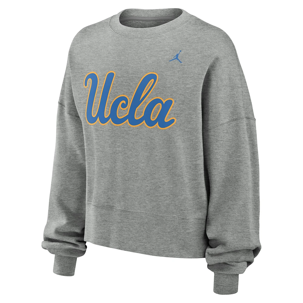 Women's Jordan Brand Heather Gray UCLA Bruins Essential Fleece Oversized Logo Pullover Sweatshirt
