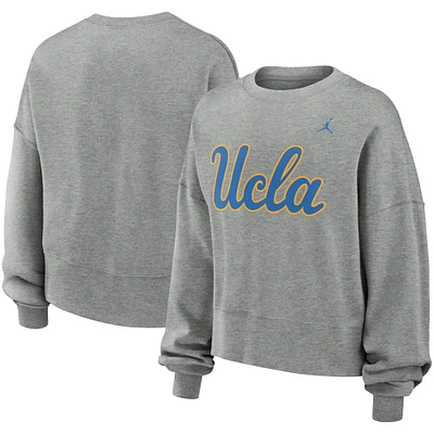 Women's Jordan Brand Heather Gray UCLA Bruins Essential Fleece Oversized Logo Pullover Sweatshirt