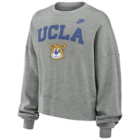 Women's Nike Heather Gray UCLA Bruins Legacy Fleece Classic Arch Oversized Cropped Tackle Twill Sweatshirt