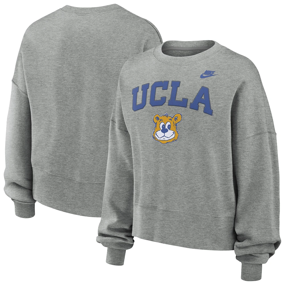 Sweat-shirt en molleton surdimensionné à col rond et manches longues Nike Heather Grey UCLA Bruins Legacy pour femme