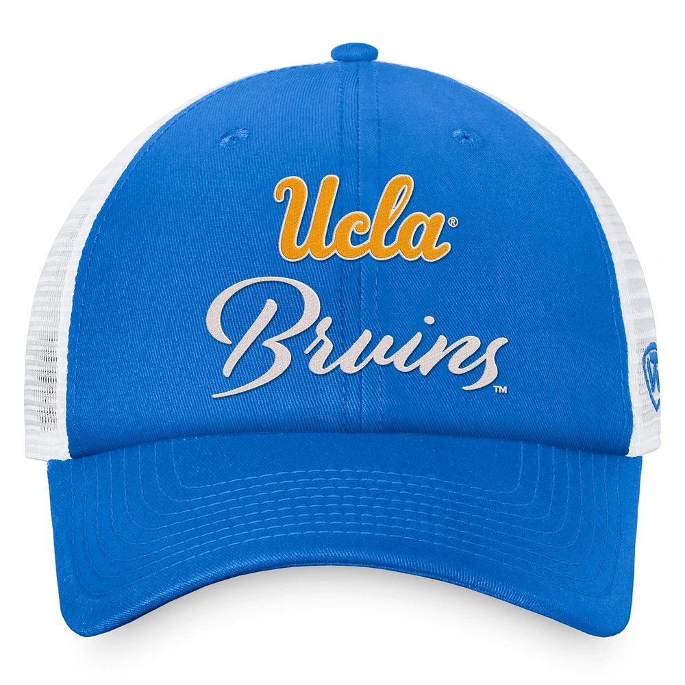 Casquette réglable Top of the World bleu/blanc UCLA Bruins Charm Trucker pour femmes