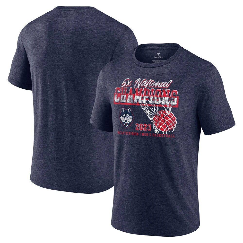 Fanatics Heather Navy UConn Huskies Five-Time NCAA Men's Basketball National Champions Retro Tri-Blend T-Shirt