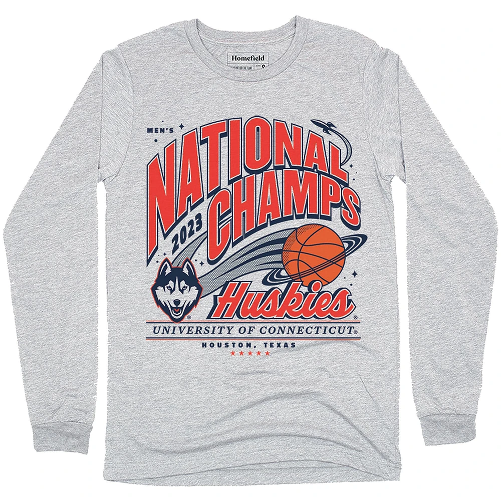 Homefield Gris T-shirt à manches longues UConn Huskies 2023 NCAA Champions nationaux de basket-ball pour homme