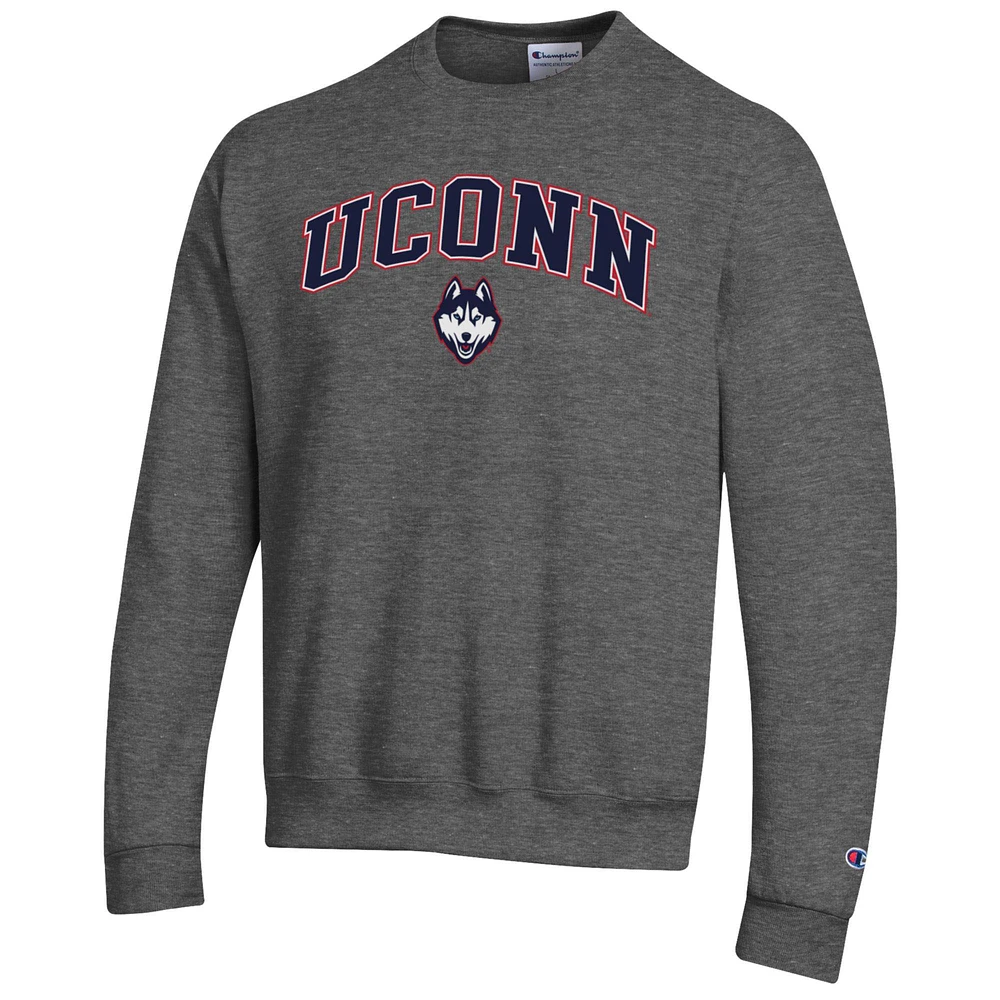 Men's Champion  Heather Charcoal UConn Huskies Arch Over Logo Pullover Sweatshirt