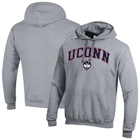 Men's Champion  Heather Gray UConn Huskies Arched Logo Fleece Pullover Hoodie