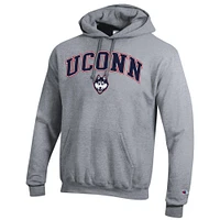 Men's Champion  Heather Gray UConn Huskies Arched Logo Fleece Pullover Hoodie