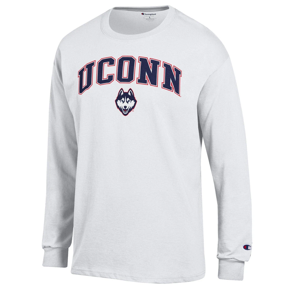 Men's Champion  White UConn Huskies Arch Over Logo Long Sleeve T-Shirt