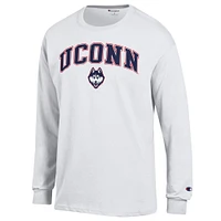 Men's Champion  White UConn Huskies Arch Over Logo Long Sleeve T-Shirt