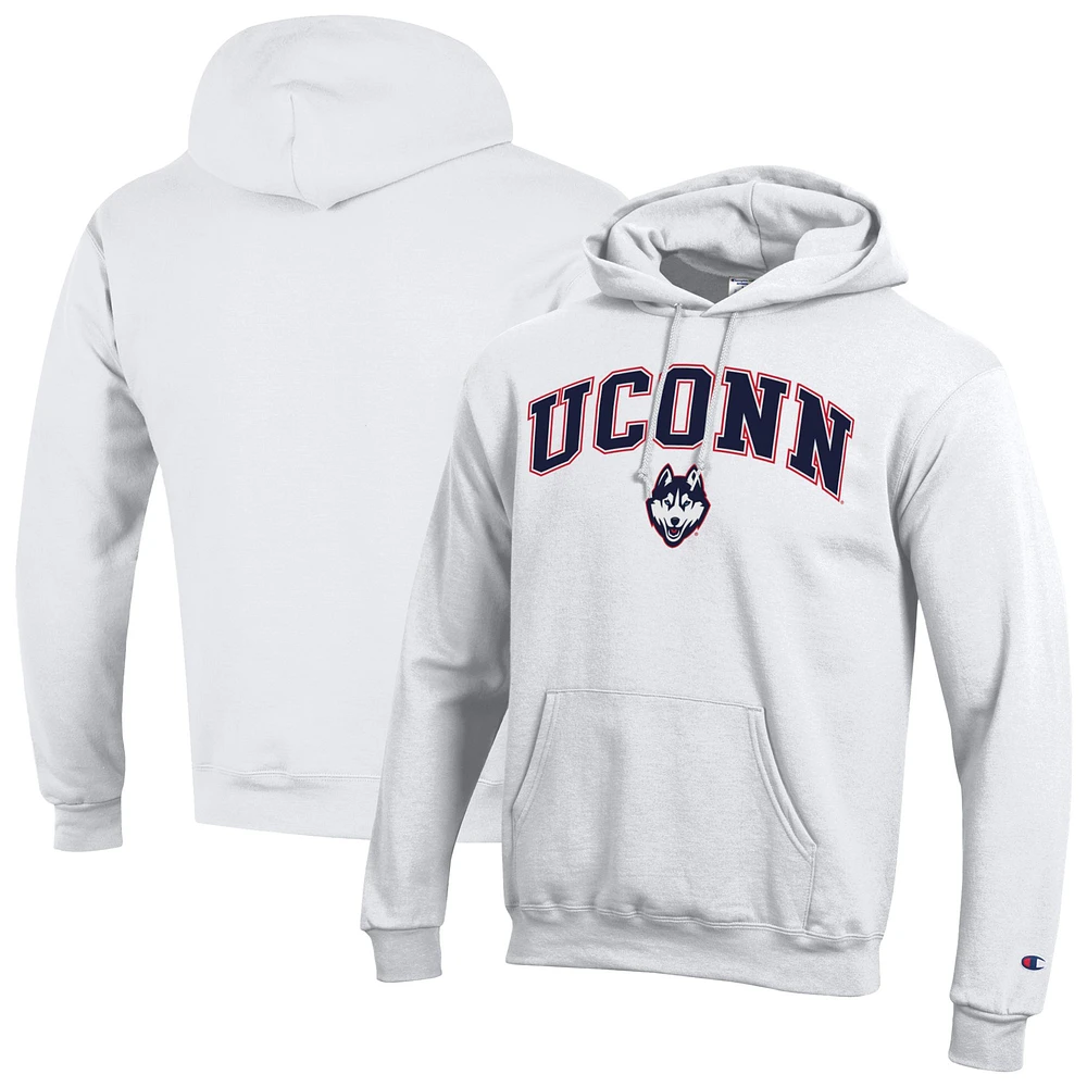 Sweat à capuche en polaire avec logo arqué Champion White UConn Huskies pour homme