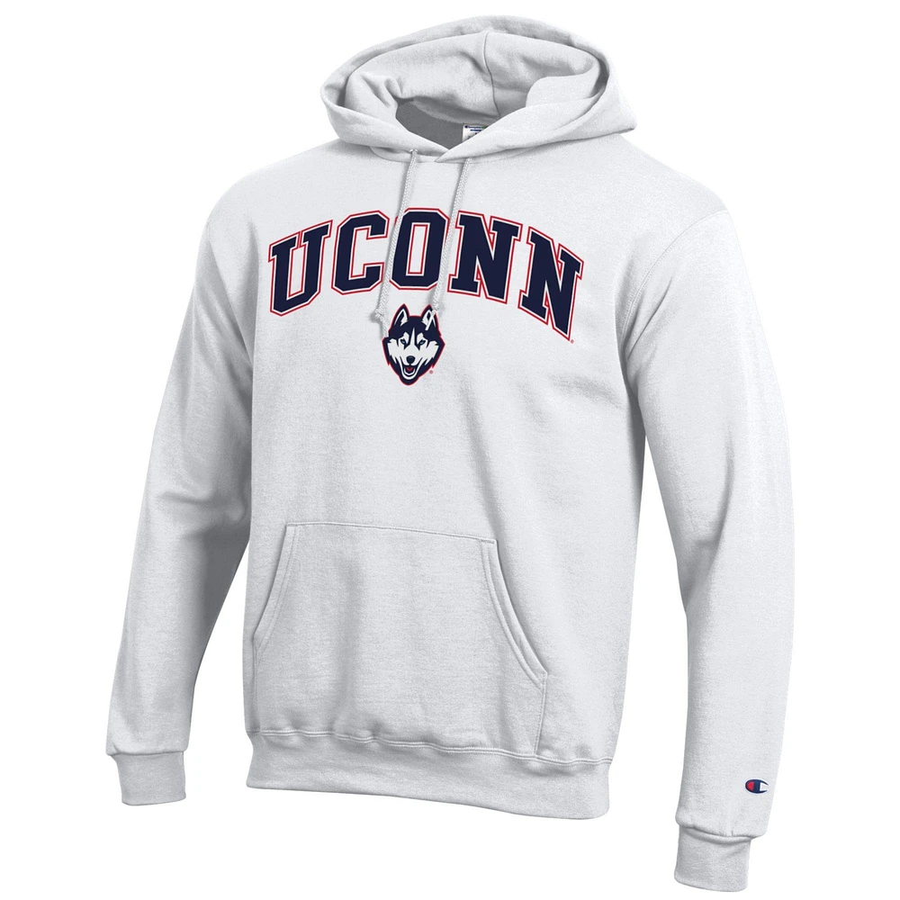 Sweat à capuche en polaire avec logo arqué Champion White UConn Huskies pour homme