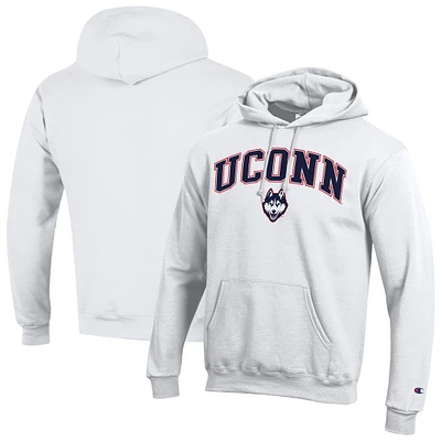 Sweat à capuche en polaire avec logo arqué Champion White UConn Huskies pour homme